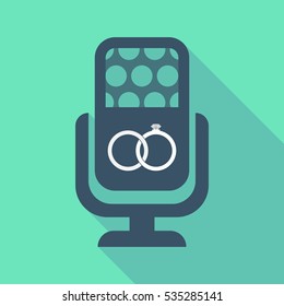 Illustration of a long shadow microphone sign with  two bonded wedding rings
