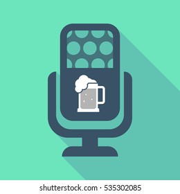 Illustration of a long shadow microphone sign with  a beer jar icon