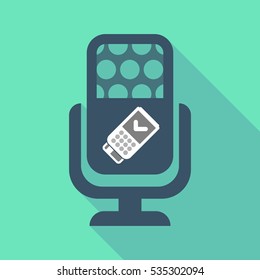 Illustration of a long shadow microphone sign with  a dataphone icon