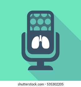 Illustration of a long shadow microphone sign with  a healthy human lung icon