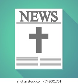 Illustration of a long shadow newspaper with a christian cross