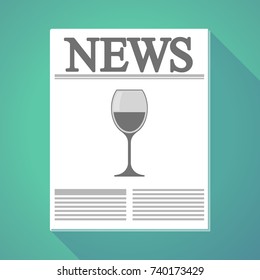 Illustration of a long shadow newspaper with a cup of wine