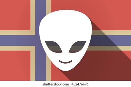 Illustration of a long shadow Norway flag with an alien face