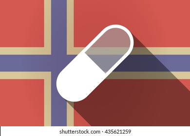 Illustration of a long shadow Norway flag with a pill