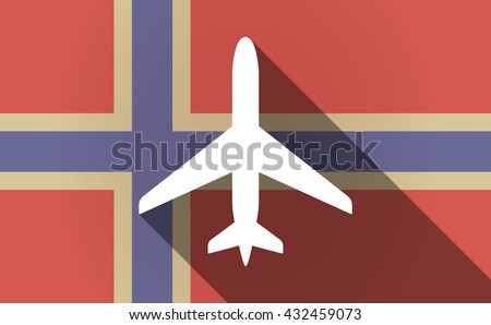 Illustration of a long shadow Norway flag with a plane