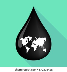 Illustration of a long shadow  oil drop with a world map