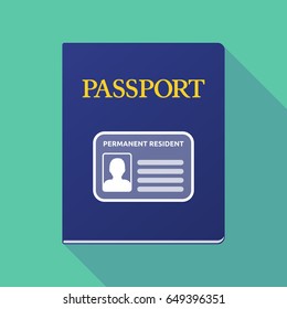 Illustration of a long shadow  passport with  a green card 