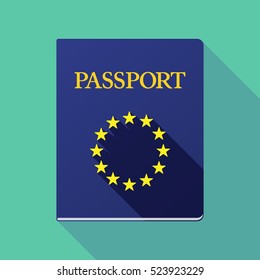 Illustration of a long shadow passport icon with  the EU flag stars