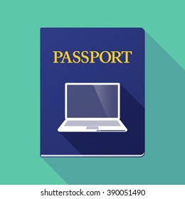 Illustration of a long shadow passport with a laptop