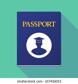 Illustration of a long shadow  passport with a student