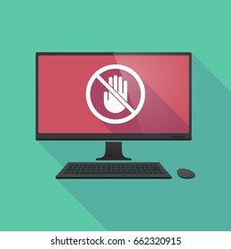 Illustration of a long shadow personal computer with  a hand  in a not allowed signal 
