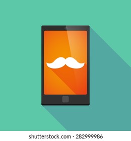 Illustration of a long shadow phone icon with a moustache