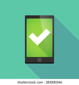 Illustration of a long shadow phone icon with a check mark