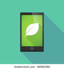 Illustration of a long shadow phone icon with a leaf