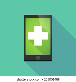 Illustration of a long shadow phone icon with a pharmacy sign