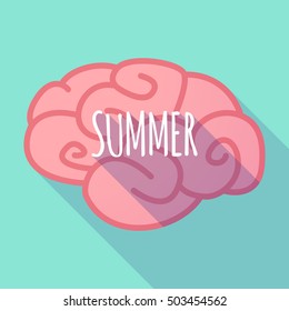 Illustration of a long shadow pink brain vector icon with    the text SUMMER