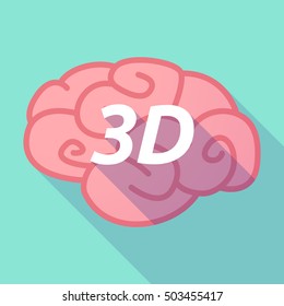 Illustration of a long shadow pink brain vector icon with    the text 3D