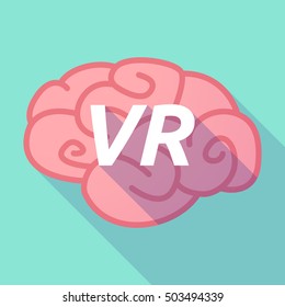 Illustration of a long shadow pink brain vector icon with    the virtual reality acronym VR