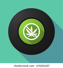 Illustration of a long shadow long play vinyl with  a marijuana leaf  in a not allowed signal 