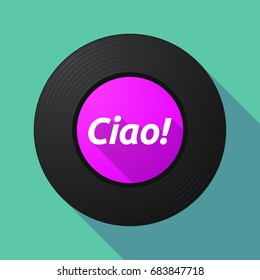 Illustration of a long shadow long play vinyl with  the text Hello! in the Italian language