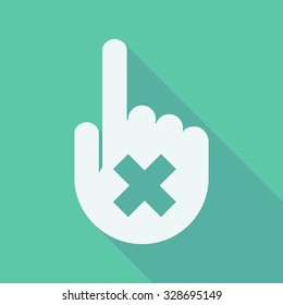 Illustration of a long shadow pointing finger hand with an x sign