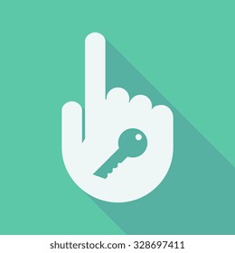 Illustration of a long shadow pointing finger hand with a key
