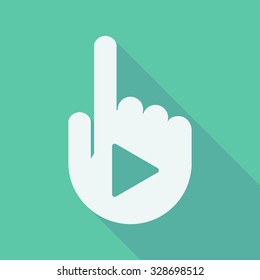 Illustration of a long shadow pointing finger hand with a play sign
