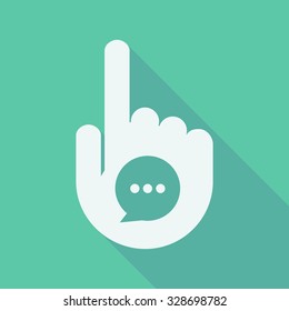 Illustration of a long shadow pointing finger hand with a comic balloon
