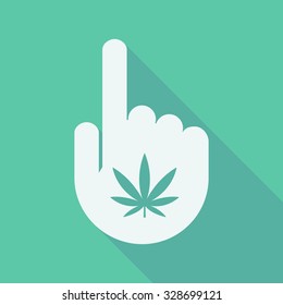 Illustration of a long shadow pointing finger hand with a marijuana leaf