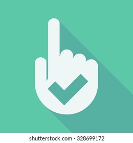 Illustration of a long shadow pointing finger hand with a check mark