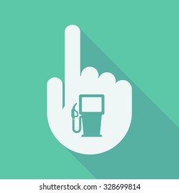 Illustration of a long shadow pointing finger hand with a gas station