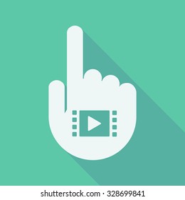 Illustration of a long shadow pointing finger hand with a multimedia sign