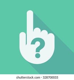 Illustration of a long shadow pointing finger hand with a question sign