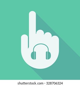 Illustration of a long shadow pointing finger hand with a earphones