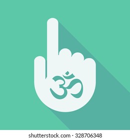 Illustration of a long shadow pointing finger hand with an om sign