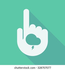 Illustration of a long shadow pointing finger hand with a stormy cloud