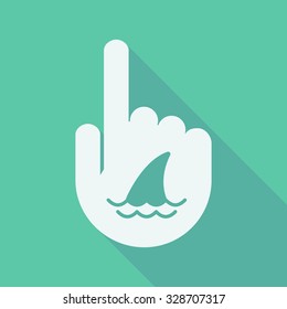 Illustration of a long shadow pointing finger hand with a shark fin