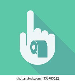 Illustration of a long shadow pointing finger hand with a toilet paper roll