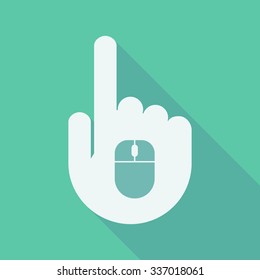 Illustration of a long shadow pointing finger hand with a wireless mouse