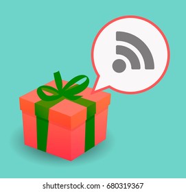 Illustration of a long shadow present box and a comic balloon with an RSS sign