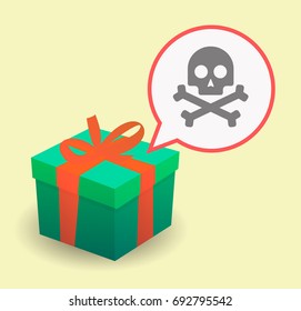 Illustration of a long shadow present box and a comic balloon with a skull