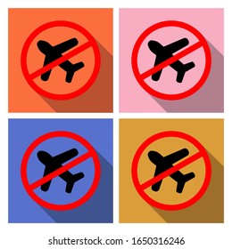 Illustration of a long shadow Prohibited Fly icon with a plane