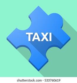 Illustration of a long shadow puzzle piece with    the text TAXI
