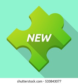 Illustration of a long shadow puzzle piece with    the text NEW