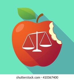 Illustration of a long shadow red apple with  an unbalanced weight scale