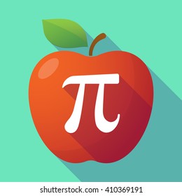 Illustration of a long shadow red apple with the number pi symbol