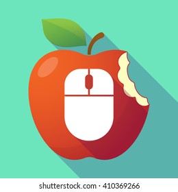 Illustration of a long shadow red apple with a wireless mouse