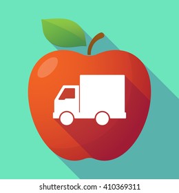 Illustration of a long shadow red apple with a  delivery truck