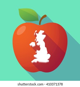 Illustration of a long shadow red apple with  a map of the UK 