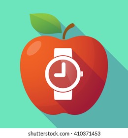 Illustration of a long shadow red apple with a wrist watch